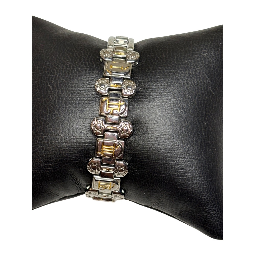Carl Scarlata Ten Commandments Stainless Steel Two-Tone Bracelet Star of David